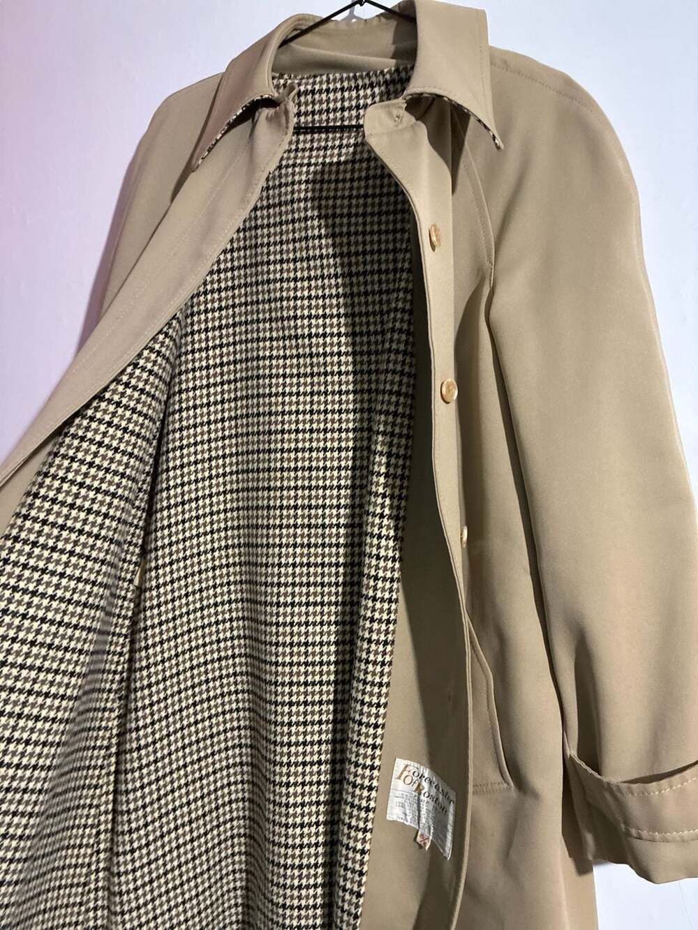 Vintage Forecaster of Boston Tan Trench Coat with Houndstooth Lining Size 15/16 - Picture 4 of 6